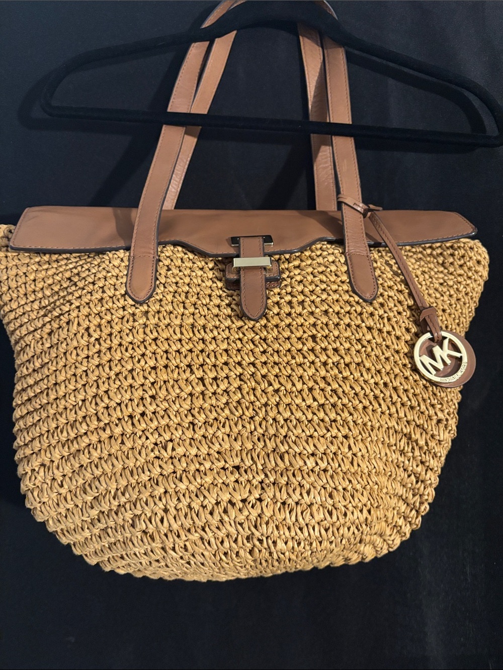 Michael Kors Honey Tan Woven Tote with Leather Trim